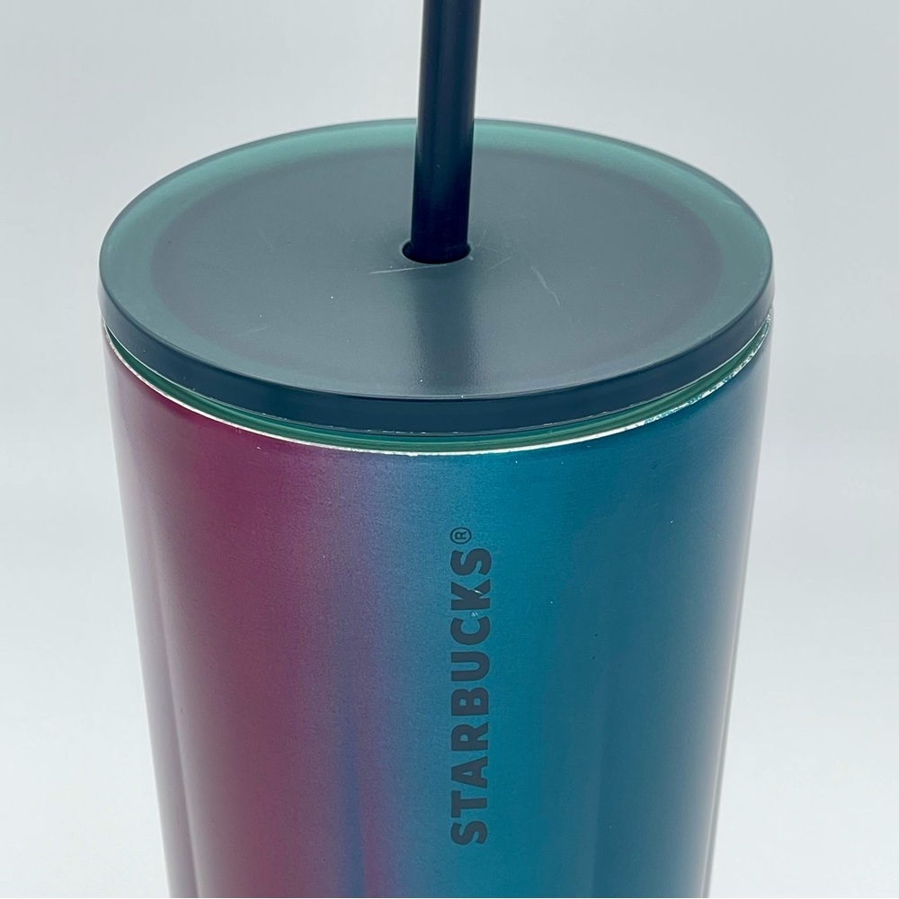 Starbucks 24oz Iridescent Ombre Cold Cup Tumbler Blue Purple w/ Straw Lid